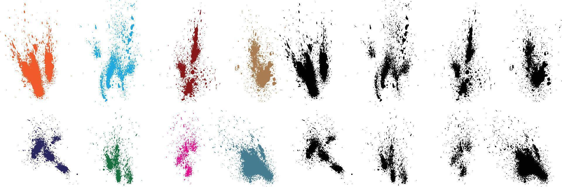 Set of realistic blood splatter grunge wheat, orange, red, black, green, purple color brush stroke painted text box vector