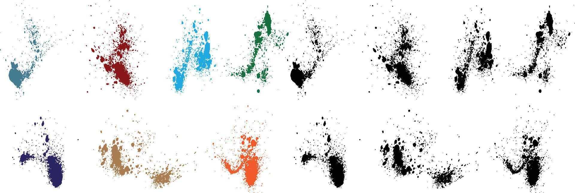 conjunto de pintar sangre salpicar tinta trigo, naranja, rojo, negro, verde, púrpura color cepillo carrera antecedentes vector