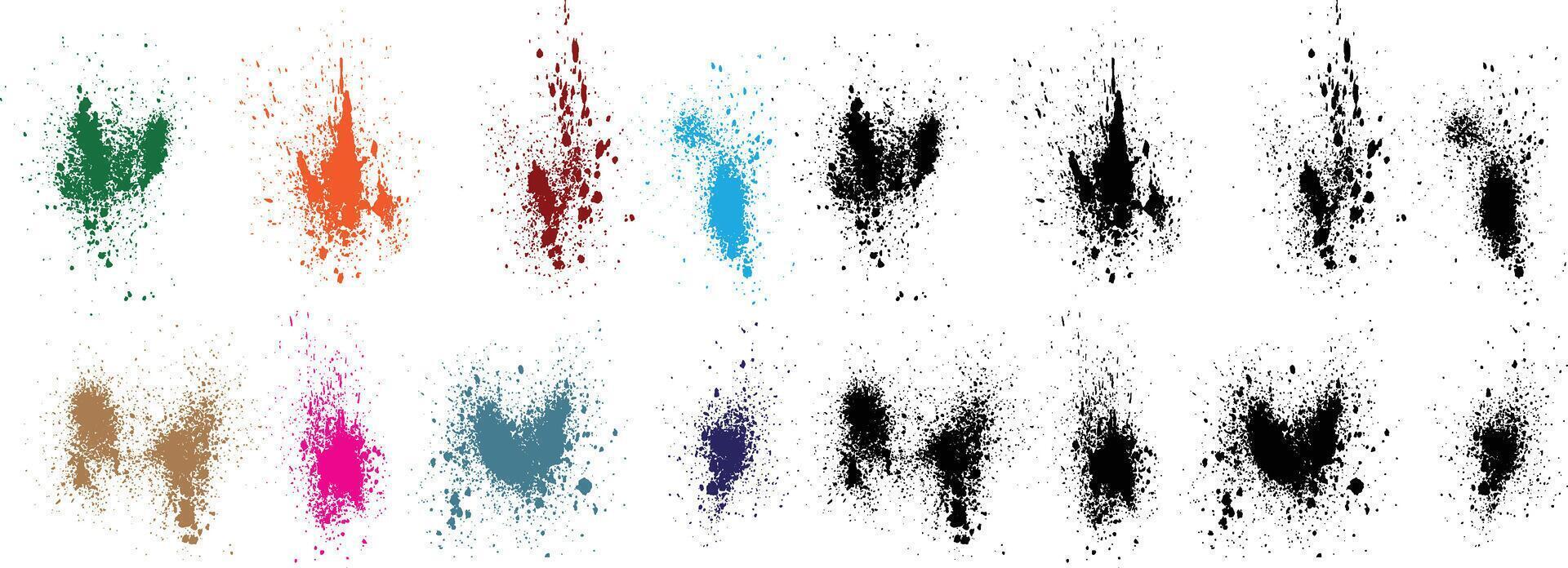 Set of vector blood splatter grunge wheat, orange, red, black, green, purple color paint brush stroke background