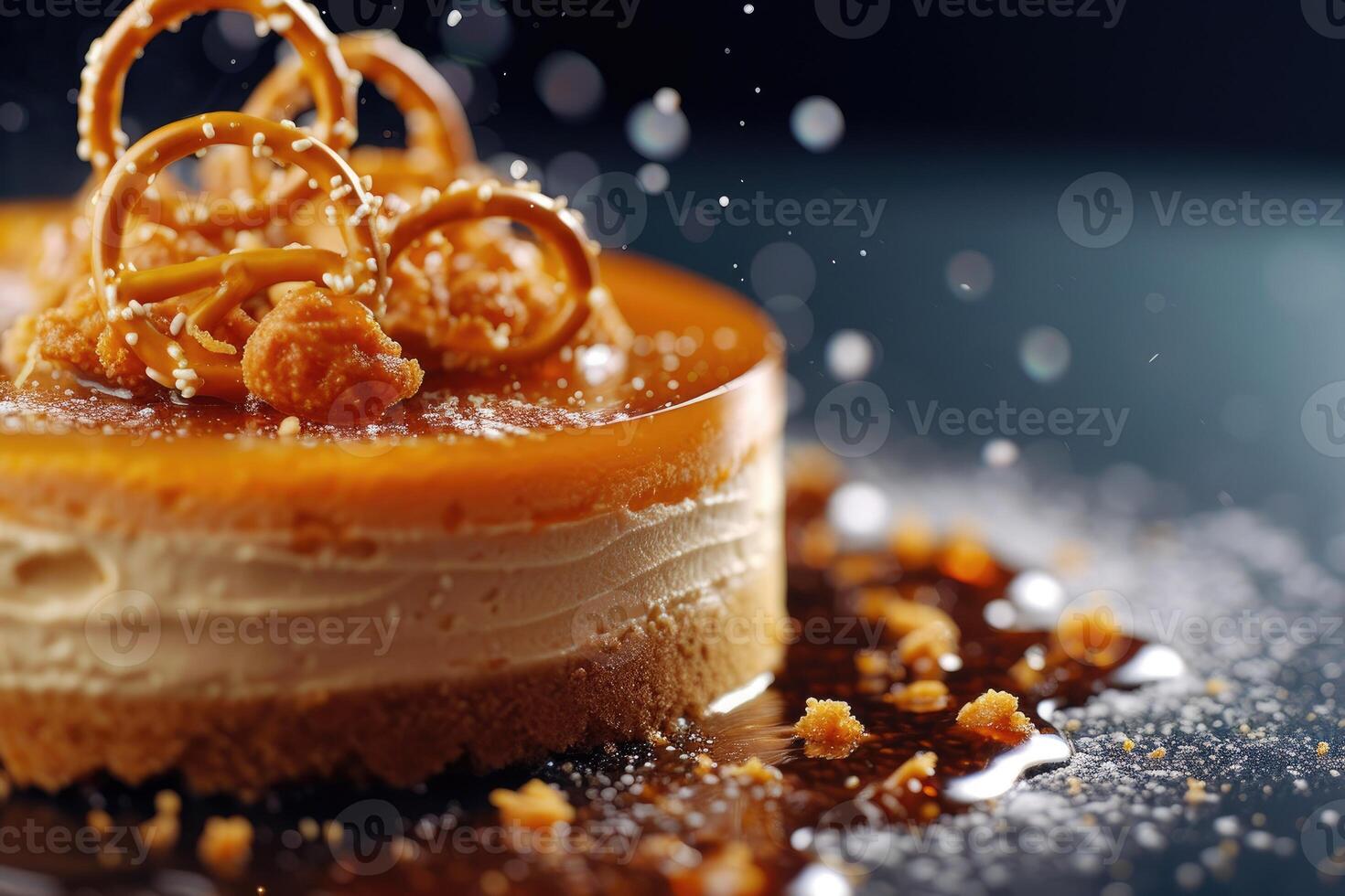 AI generated Dessert Fusion Exploring the Richness of Pretzels and Caramel in Cheesecake. generative ai photo