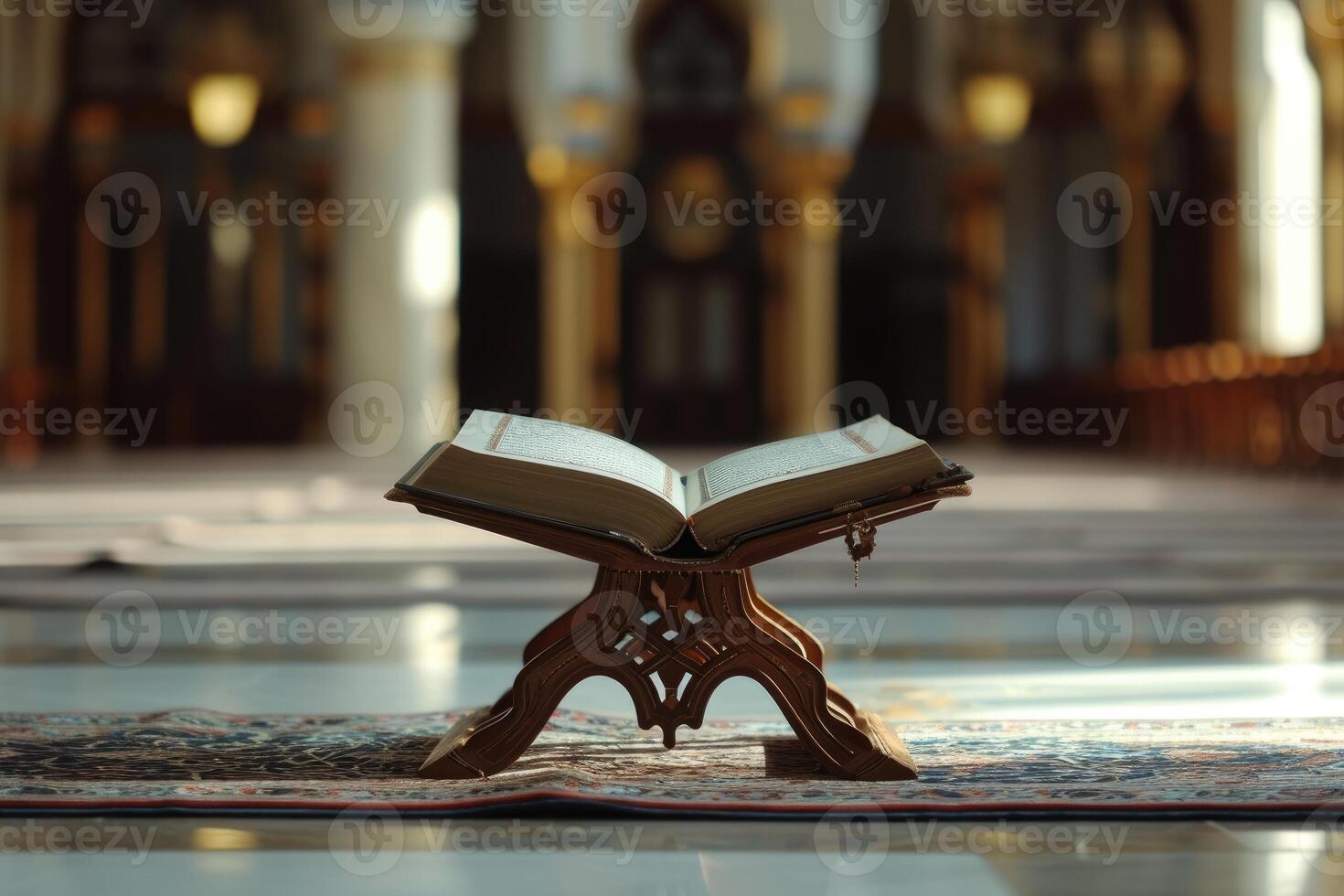 ai generado corán, santo libro de islam en mezquita. generativo ai foto