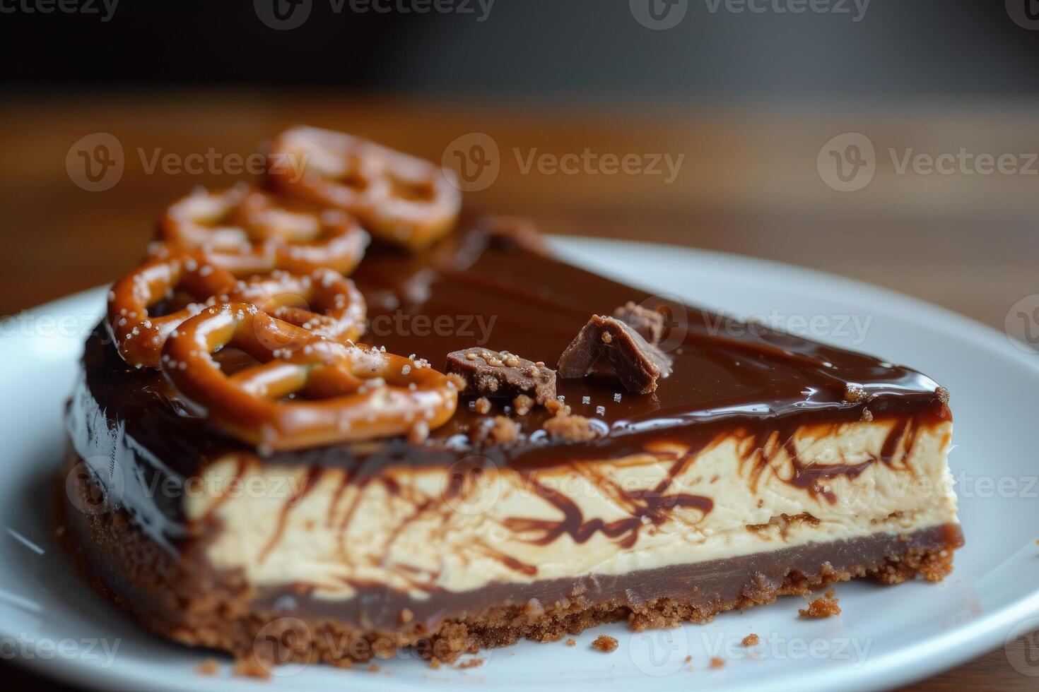 AI generated Salty Sweet Symphony, Delighting in Salted Caramel Pretzel Cheesecake. generative ai photo