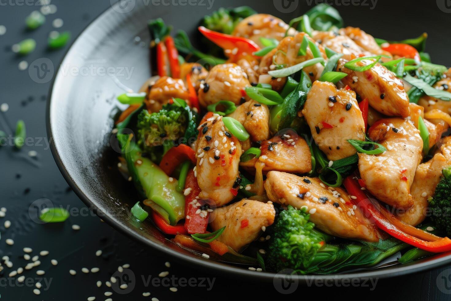 AI generated Asian Inspired Eats, Elevating Chicken Stir-Fry. generative ai photo