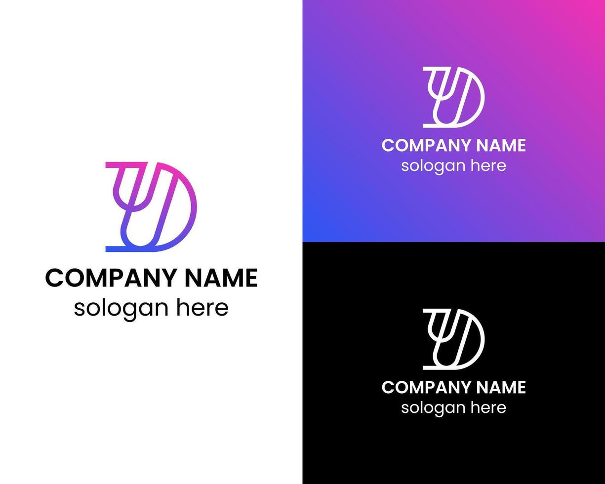Letter UD line art connect link icon logo design template vector