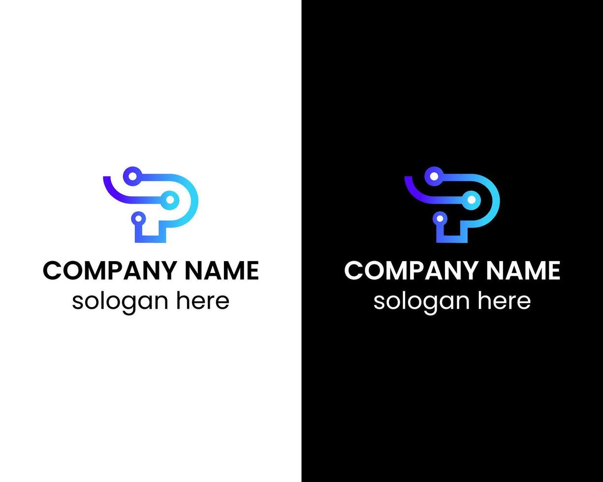 P Technology power icon logo design template vector