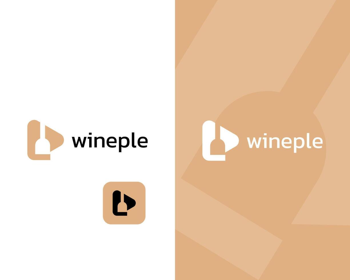 Wine bottle with Player app icon logo design vector design