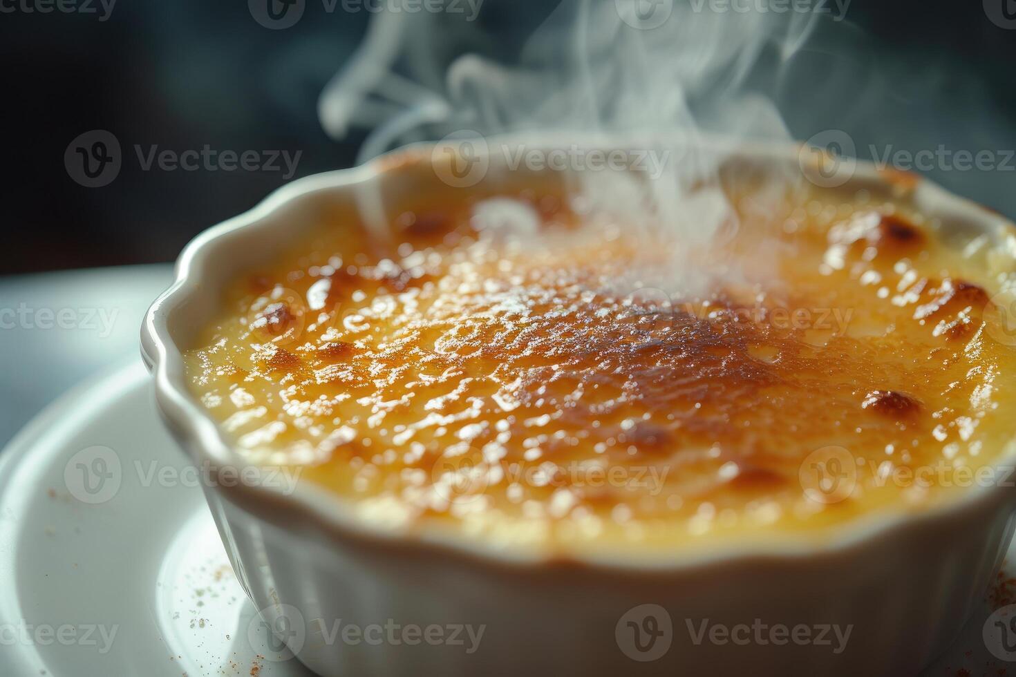 ai generado el Perfecto matrimonio de crema y caramelo, revelando el misterios de crema Brulée. generativo ai foto