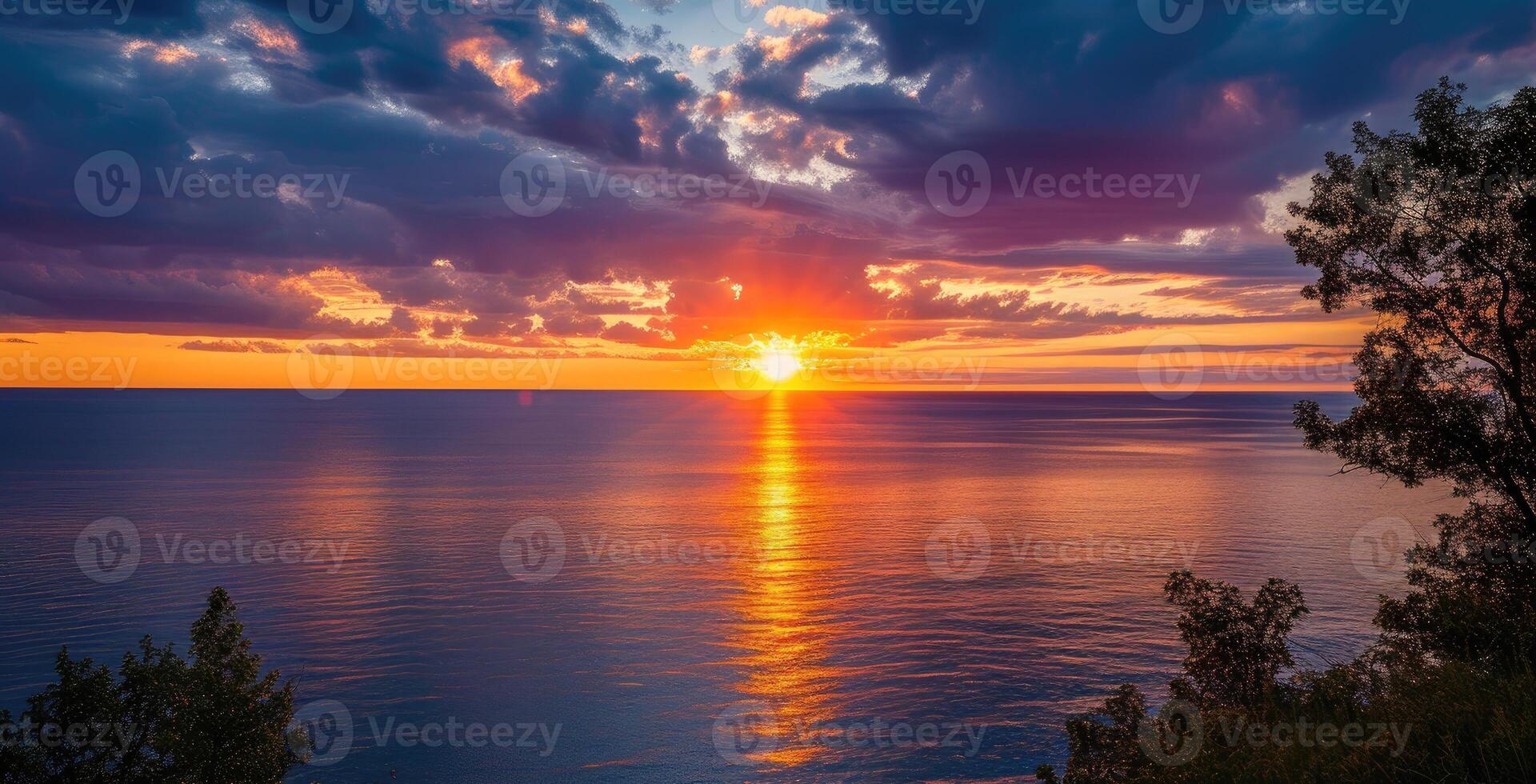 ai generado hermosa puesta de sol terminado lago superior. generativo ai foto