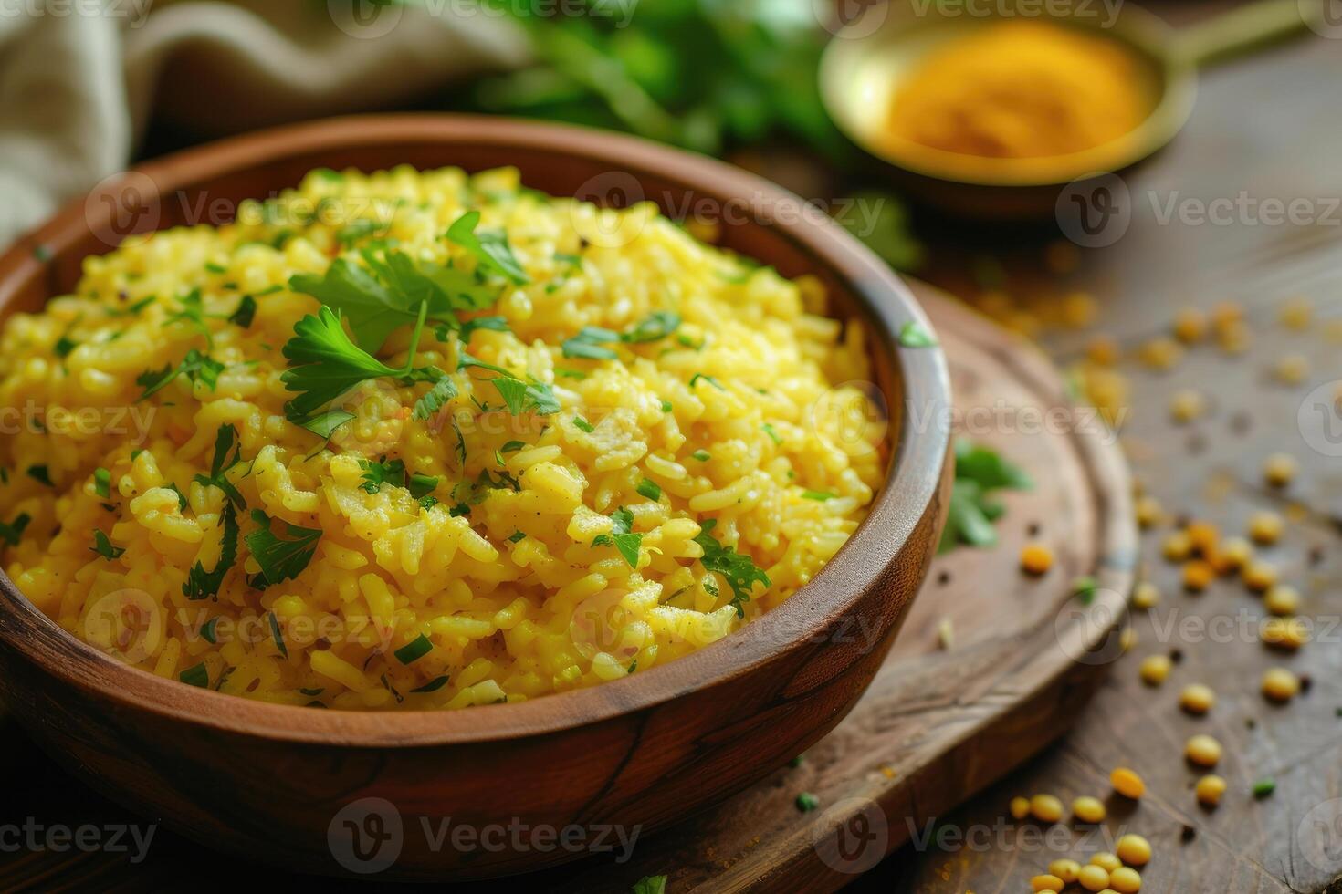 AI generated Khichdi or khichri is a dish in South Asian cuisine made of rice and lentils with numerous variations. generative ai photo