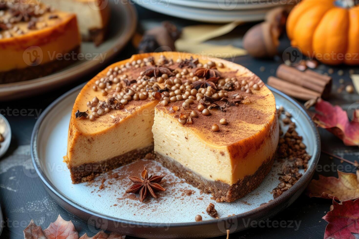 AI generated Autumn Delight, Indulging in the Richness of Pumpkin Spice Cheesecake. generative ai photo