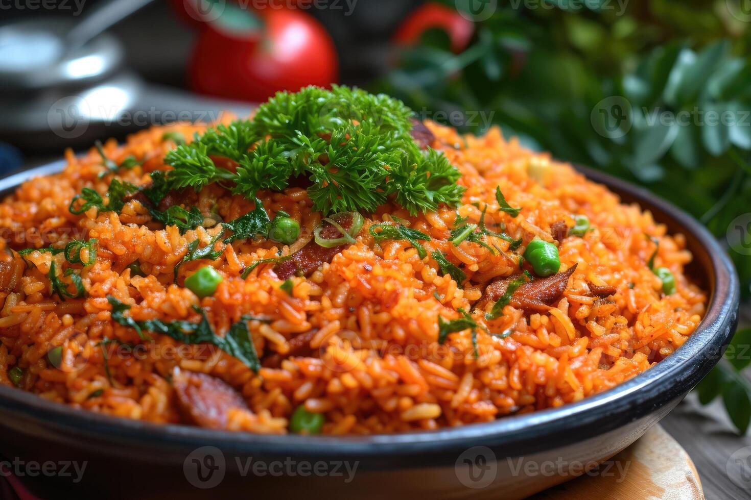 AI generated Nigerian Jollof Rice. generative ai photo