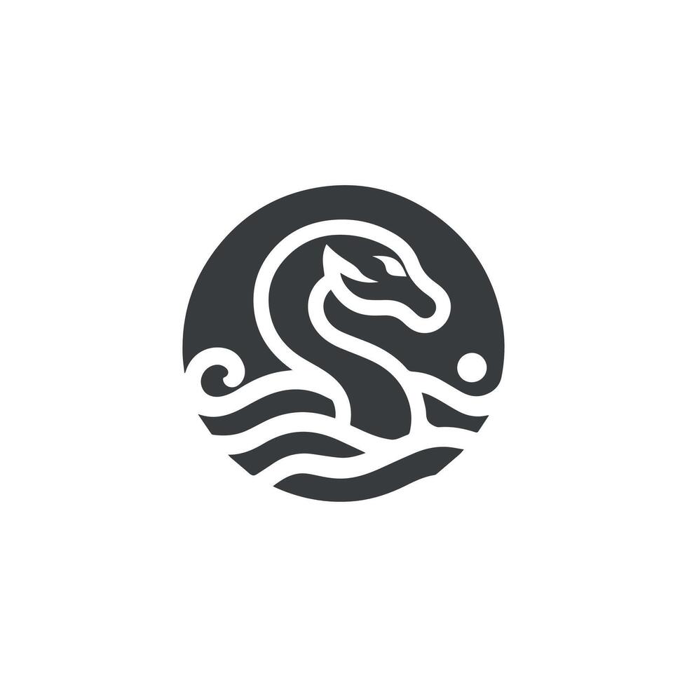 Minimal Mythical Ocean Serpent Creature Vector