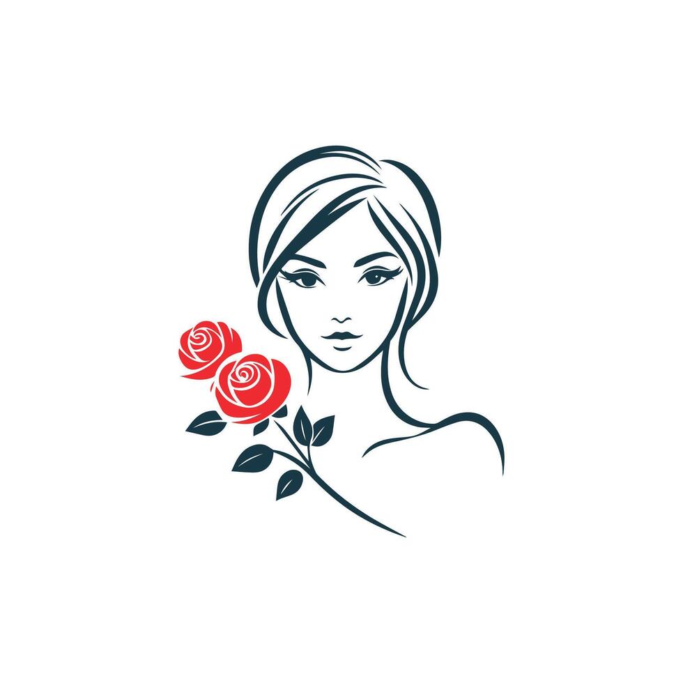 The face of a beautiful girl with flowers in her hair. black and white silhouette. Creative beauty design. Vector Use Logo T-shirt