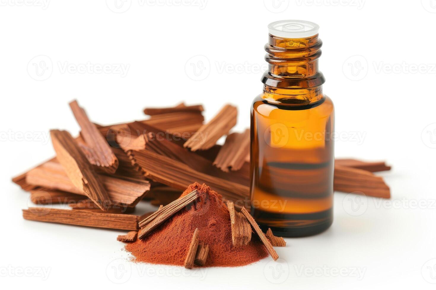 AI generated Sandal Wood Essential Oil Isolated on White Background. generative ai photo