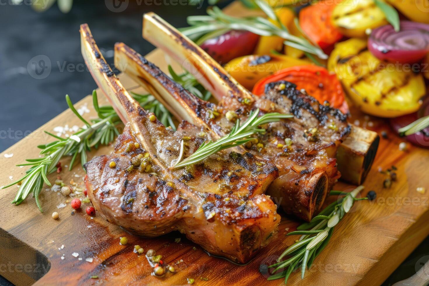 AI generated Grilled rack of lamb with Saute vegetables photo