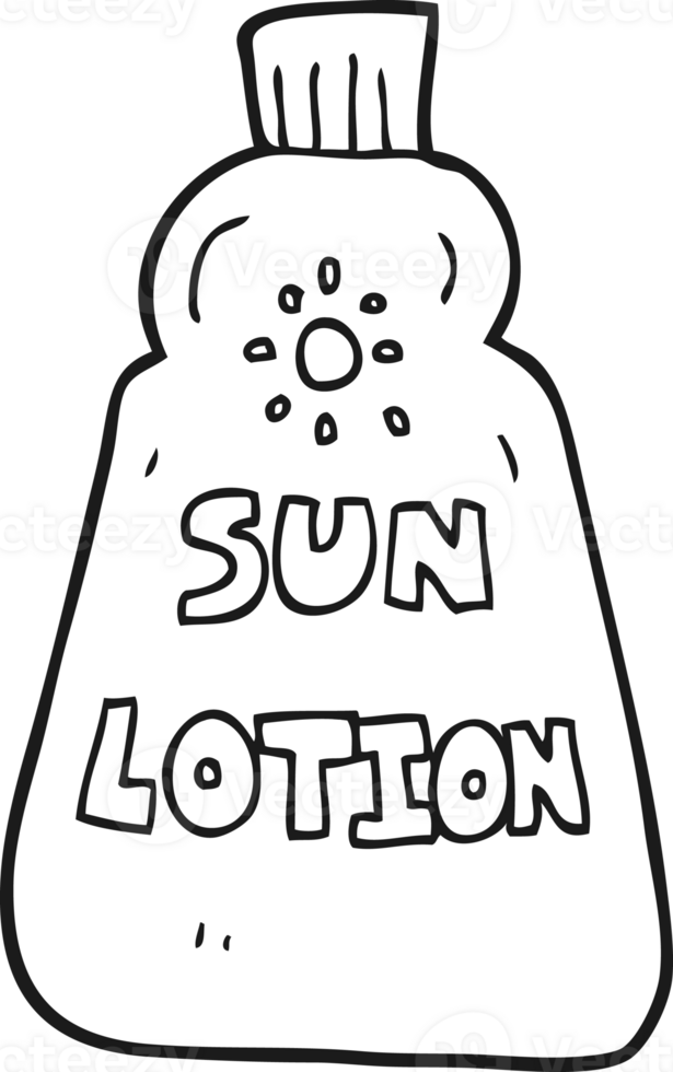 hand drawn black and white cartoon sun lotion png