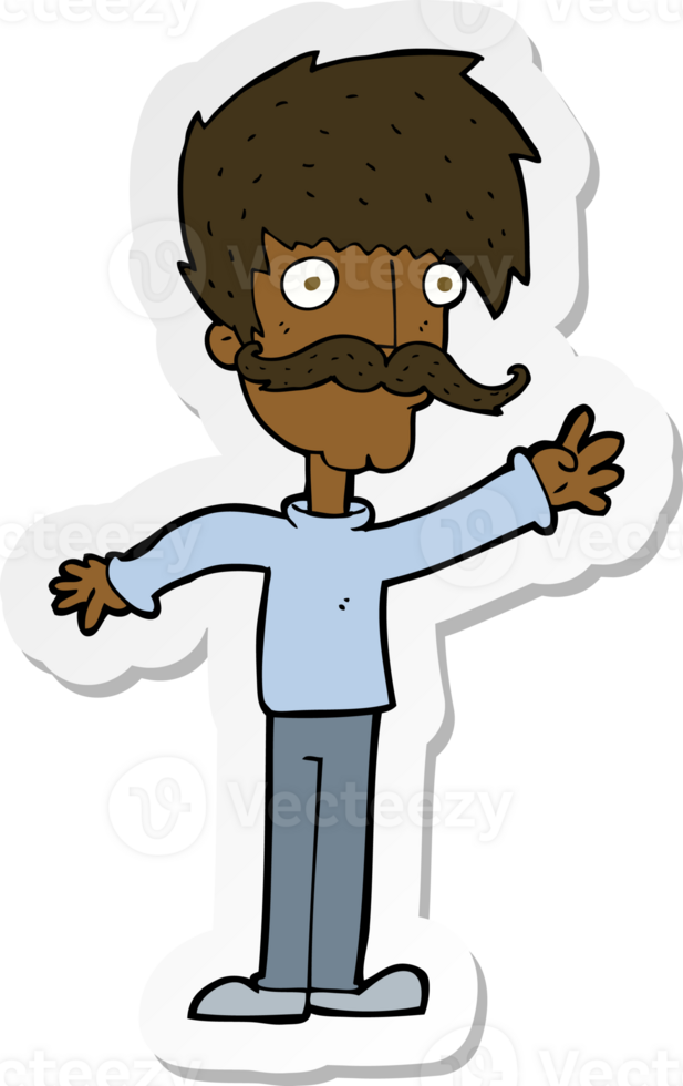 sticker of a cartoon waving mustache man png