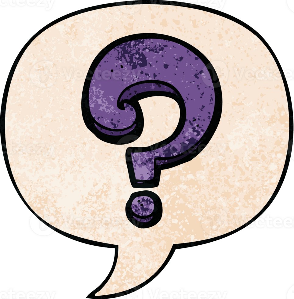 cartoon question mark with speech bubble in retro texture style png
