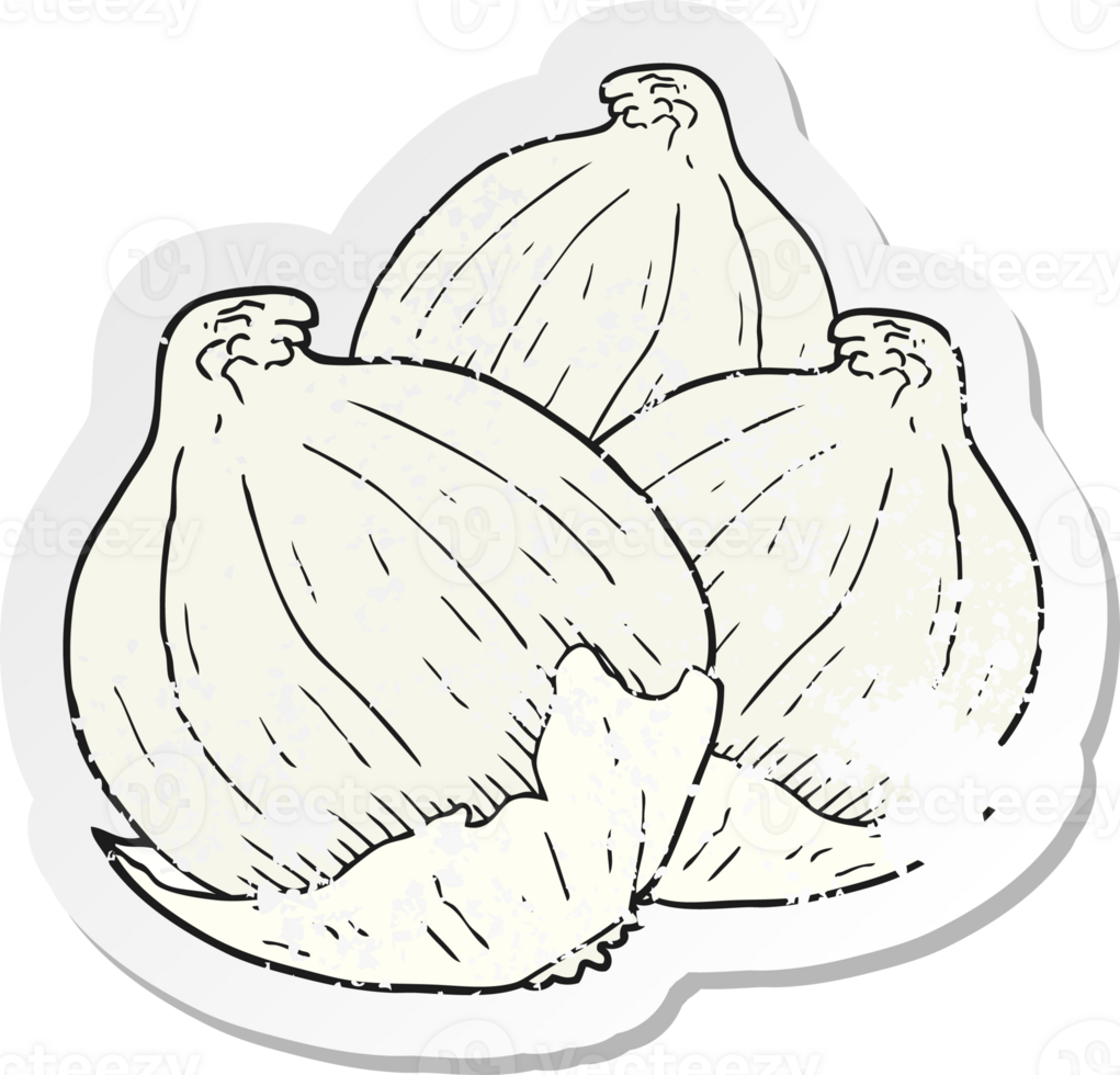 retro distressed sticker of a cartoon onions png