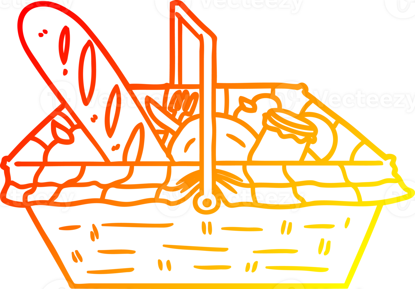 warm gradient line drawing of a cartoon picnic basket png