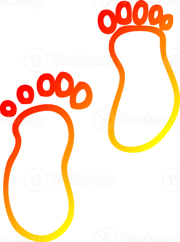 warm gradient line drawing of a cartoon foot prints png