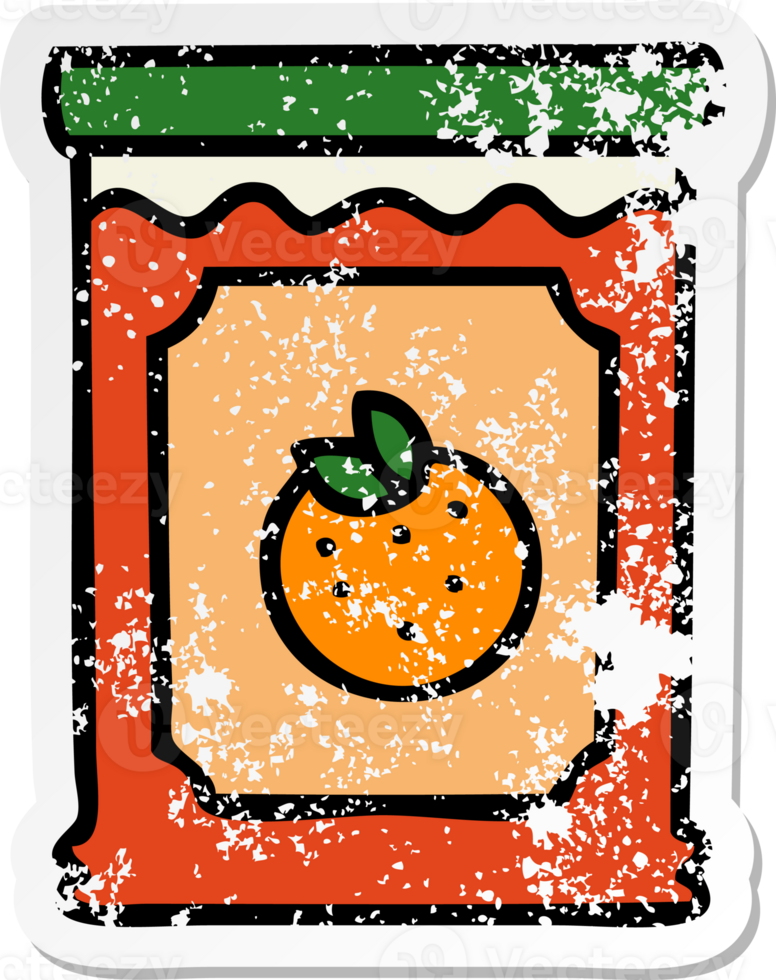 distressed sticker of a quirky hand drawn cartoon jar of marmalade png