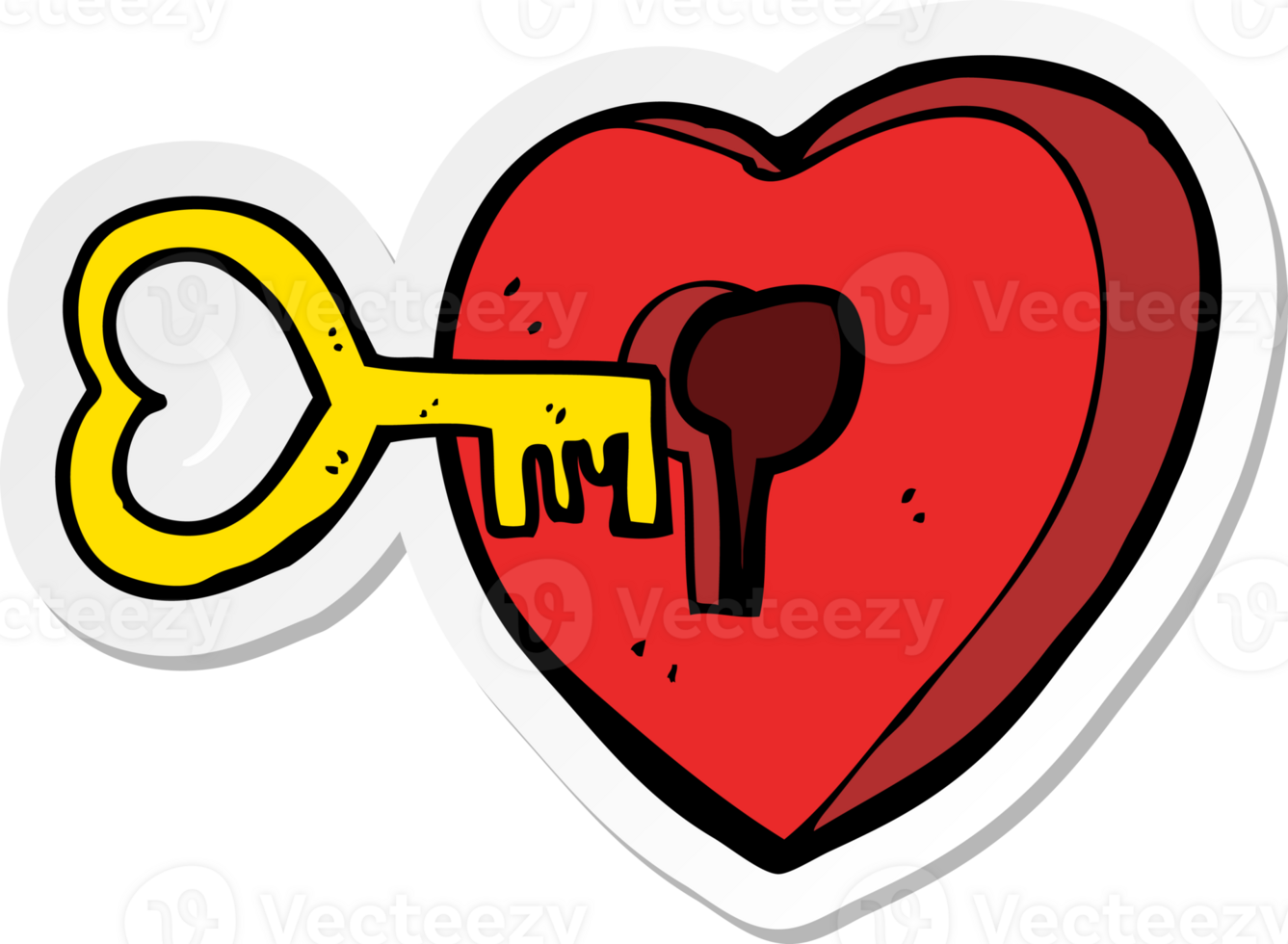 sticker of a cartoon heart with key png