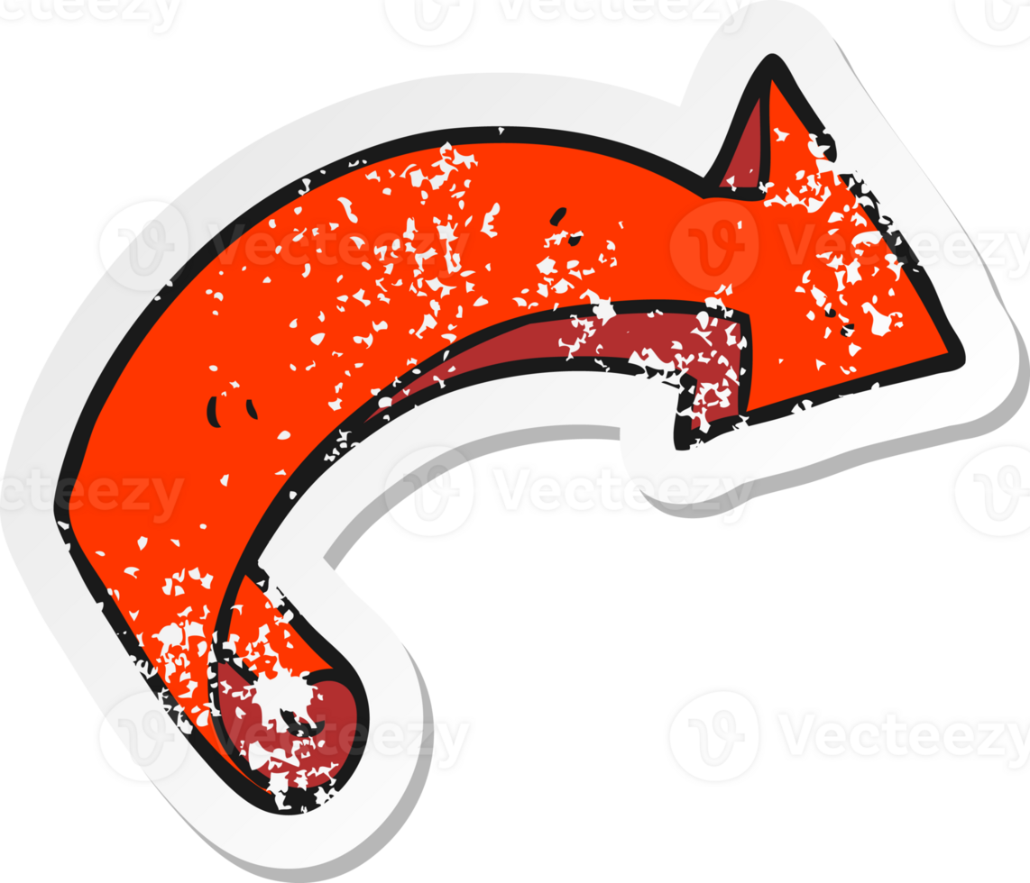 retro distressed sticker of a cartoon arrow png