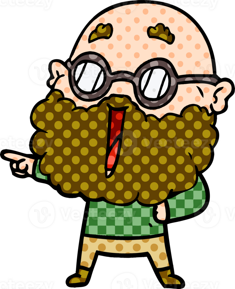 cartoon joyful man with beard pointing finger png