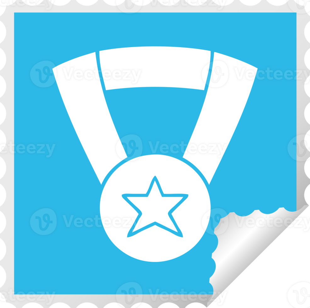 square peeling sticker cartoon of a gold medal png
