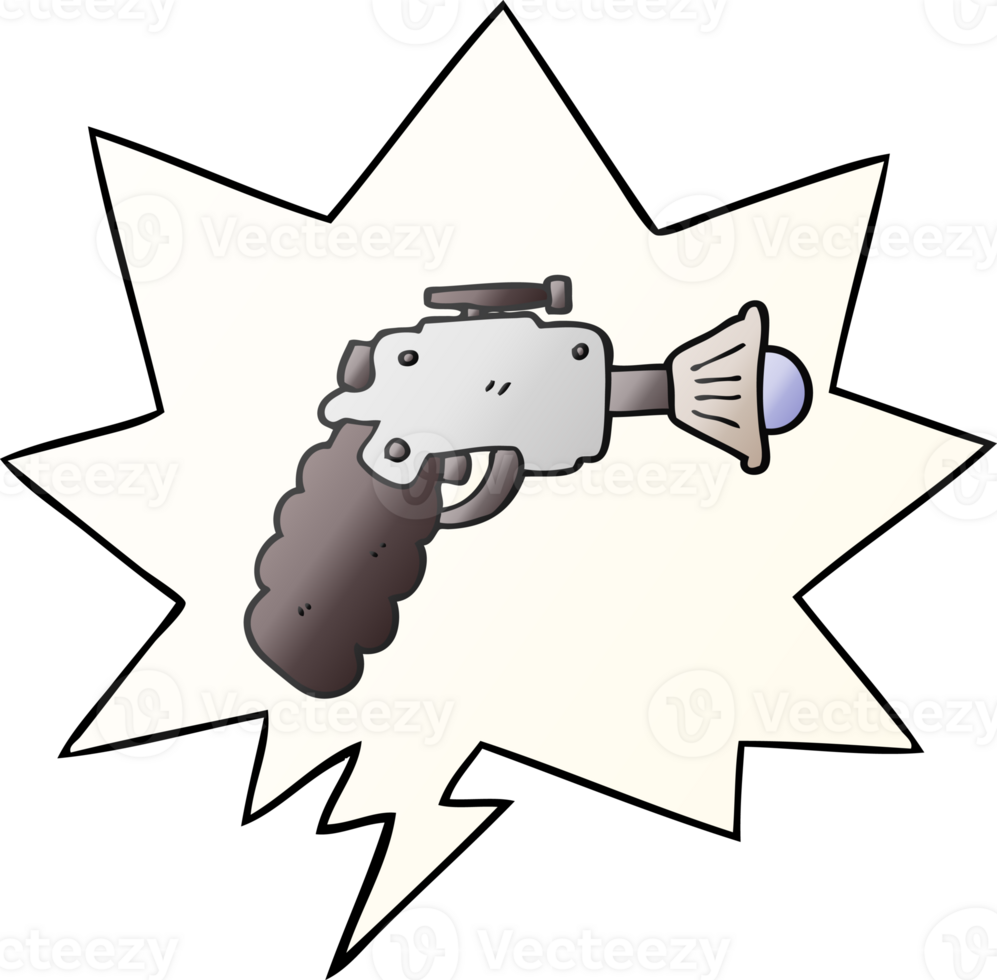 cartoon ray gun with speech bubble in smooth gradient style png