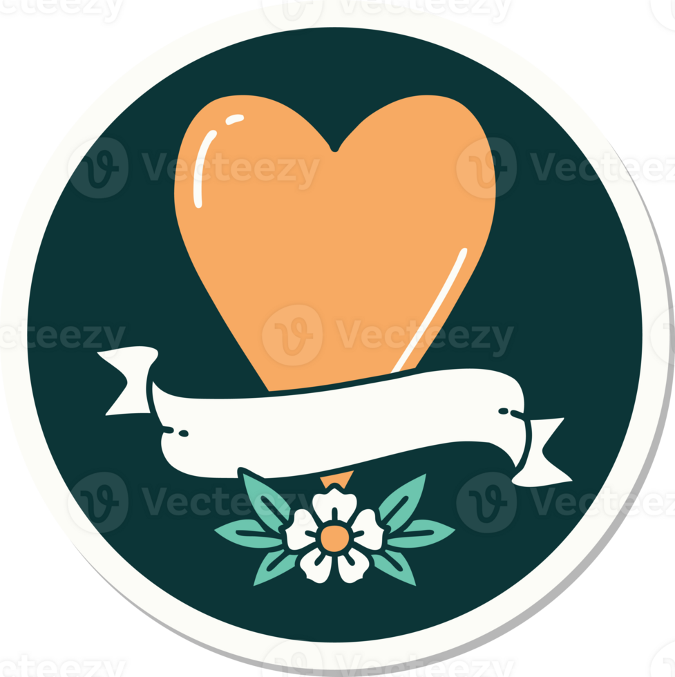sticker of tattoo in traditional style of a heart and banner png