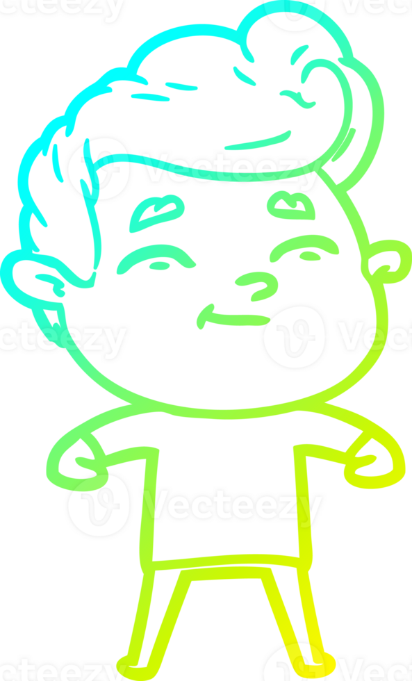 cold gradient line drawing of a happy cartoon man png