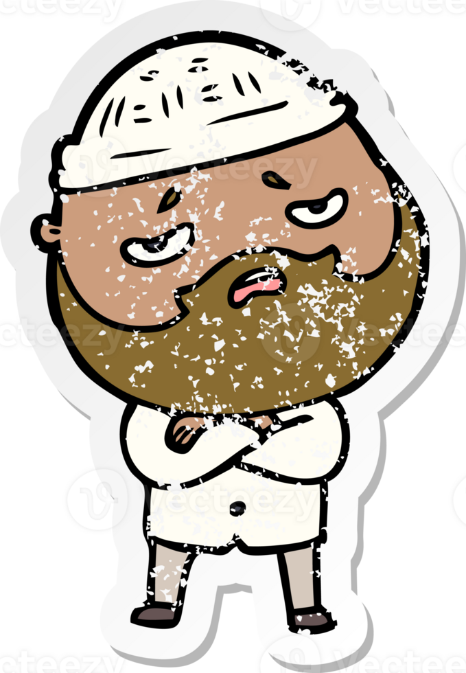 distressed sticker of a cartoon worried man with beard png