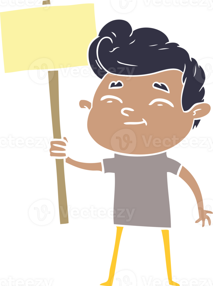happy flat color style cartoon man with sign png