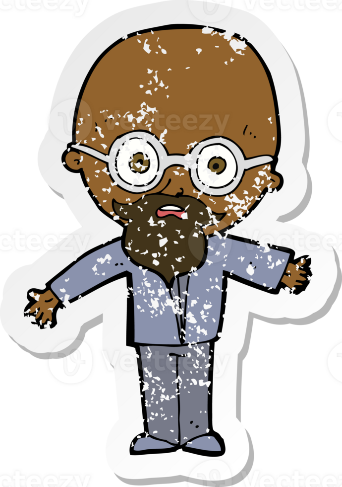 retro distressed sticker of a cartoon genius scientist png