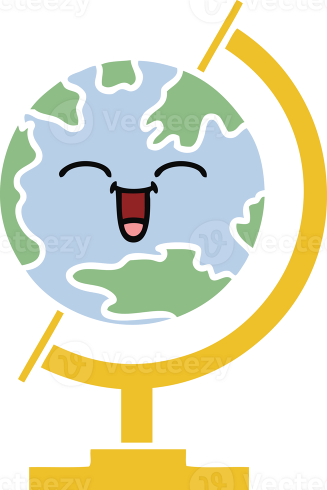 flat color retro cartoon of a globe of the world png