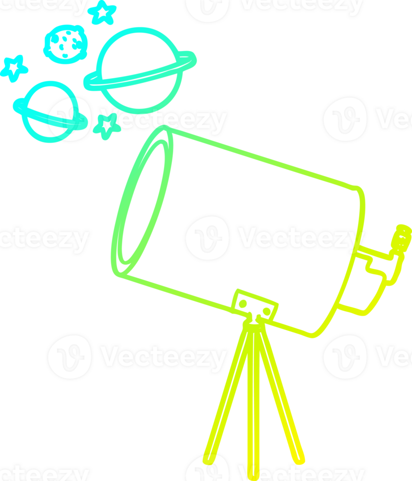 cold gradient line drawing of a cartoon telescope looking at planets png