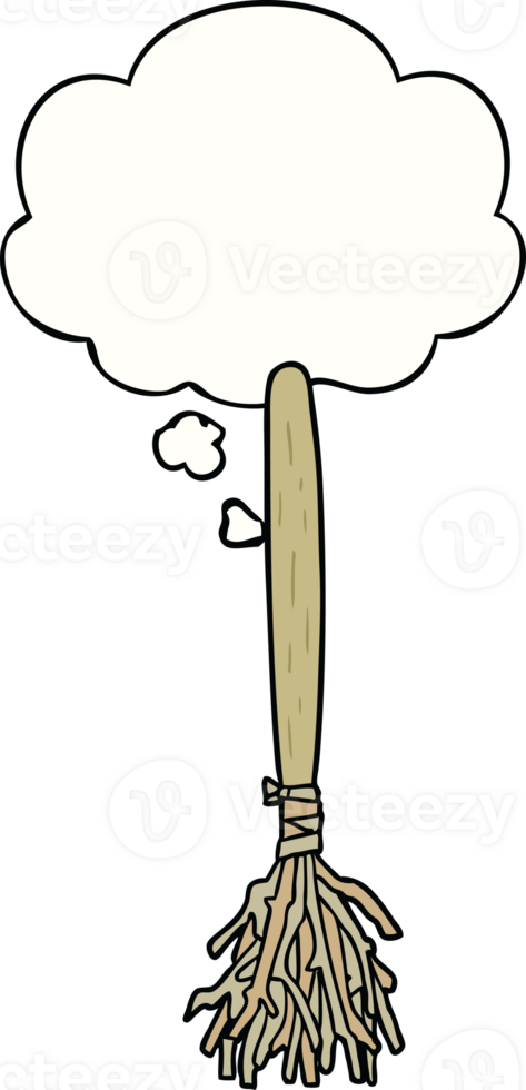 cartoon magic broom with thought bubble png