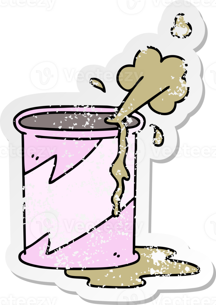 distressed sticker of a quirky hand drawn cartoon exploding soda can png
