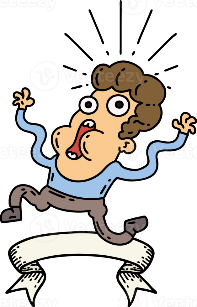 scroll banner with tattoo style frightened man png