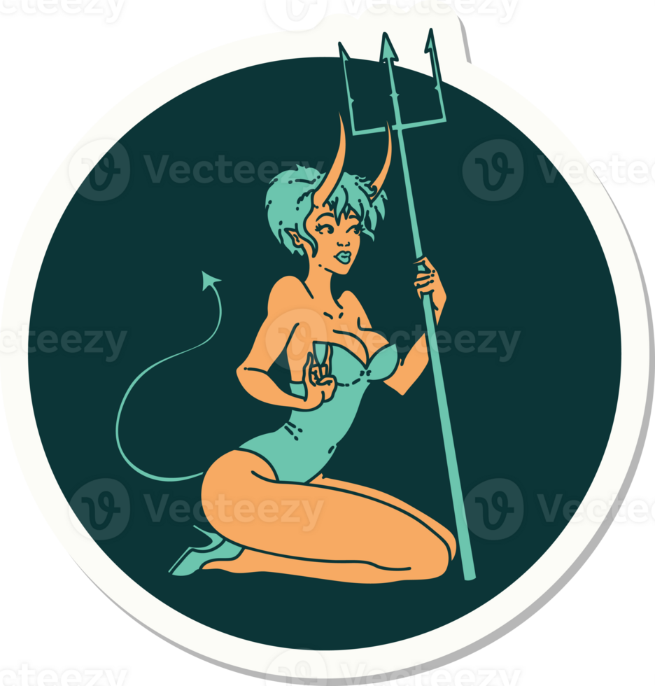 sticker of tattoo in traditional style of a pinup devil girl png