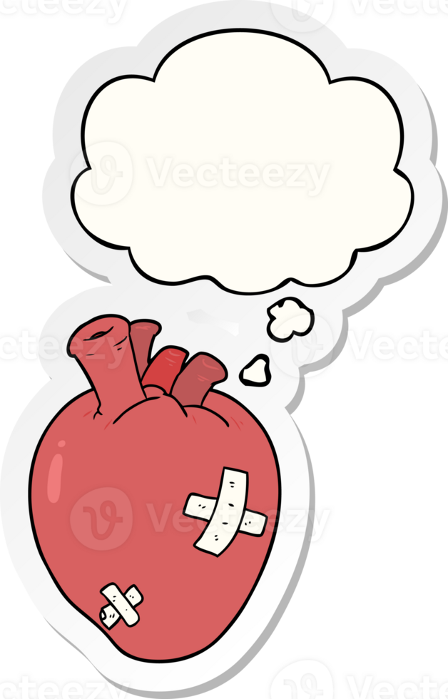 cartoon heart with thought bubble as a printed sticker png