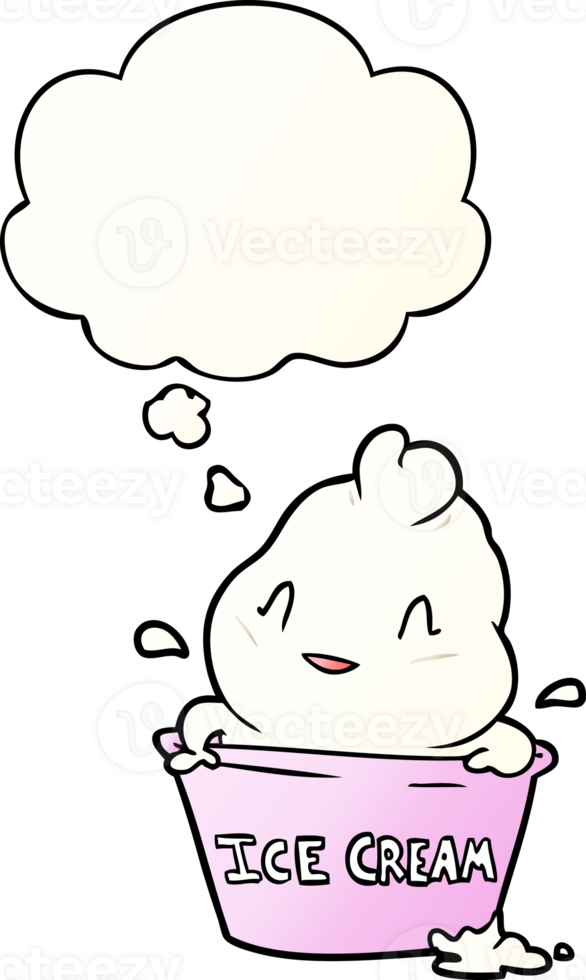 cute cartoon ice cream with thought bubble in smooth gradient style png
