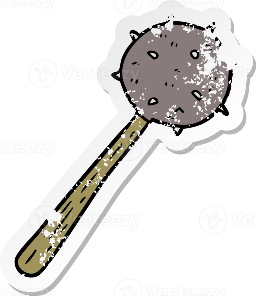 distressed sticker of a cartoon mace png