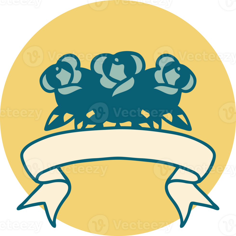 tattoo style icon with banner of a bouquet of flowers png