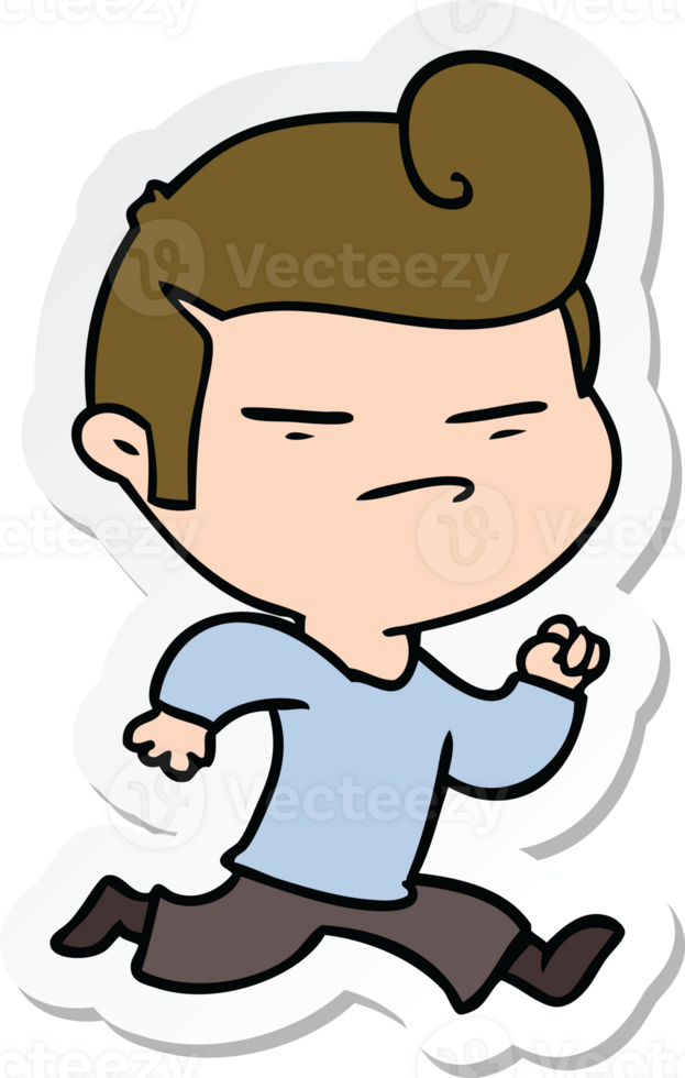 sticker van een cartoon-coole kerel met mode-kapsel png