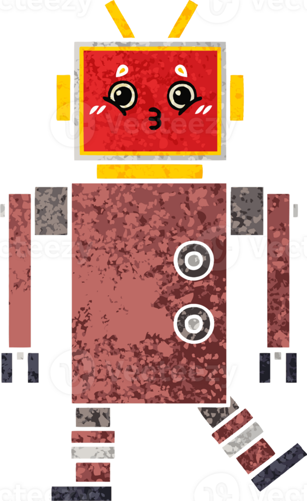 retro illustration style cartoon of a robot png