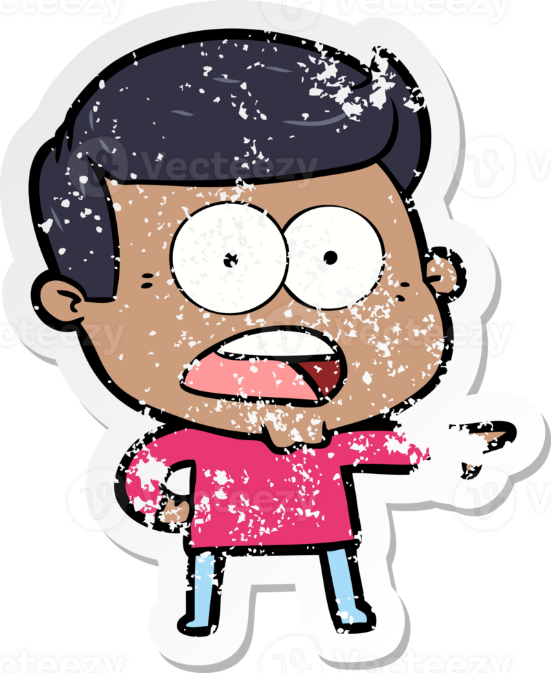 distressed sticker of a cartoon shocked man png