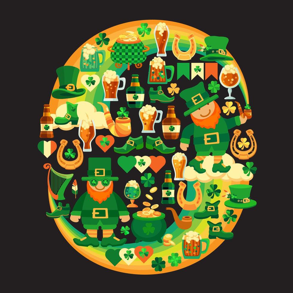 Festive composition for Saint Patrick's Day. Holiday symbols. Vector illustration.